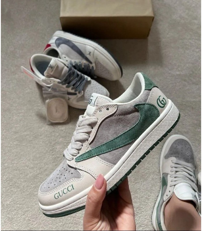 کفش پیاده روی نایک ایر جردن وان بدون ساق تراویس اسکات گوچی Nike air jordan 1 low Travis Scott GUCCI Olive Green