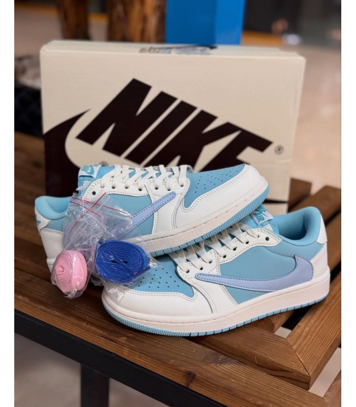 کفش پیاده روی نایک ایر جردن وان بدون ساق تراویس اسکات فرگمنت Nike air jordan 1 low Travis Scott Fragment Blue