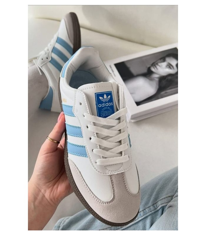 کفش پیاده روی آدیداس سامبا سفید آبی Adidas samba blue