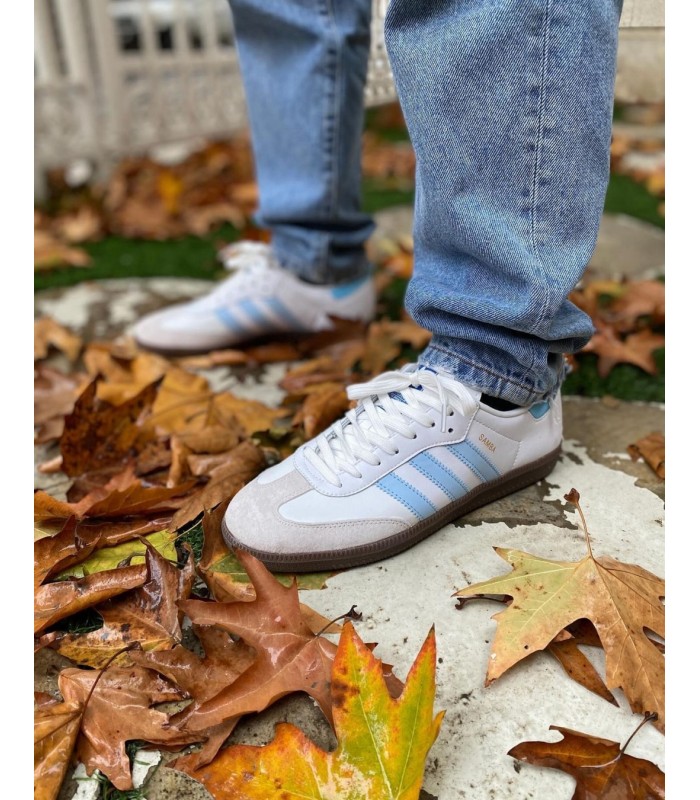 کفش پیاده روی آدیداس سامبا سفید آبی Adidas samba blue