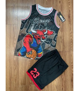 رکابی و شورت بسکتبالی بچگانه بولز 23 مشکی BULLS Jersey Kid's Basketball