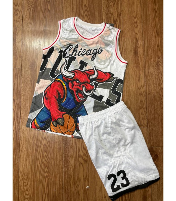 رکابی و شورت بسکتبالی بچگانه بولز 23 سفید BULLS Jersey Kid's Basketball
