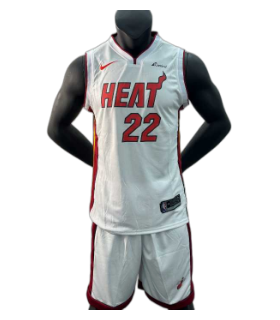 رکابی و شورت بسکتبالی میامی هیت شماره 22 سفید Basketball Jersey and Shorts Miami Heat 22 White