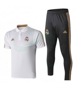 پلوشرت شلوار رئال مادرید سفید مشکی طلایی Real Madrid Polo Shirt 2019-20 White Black Gold